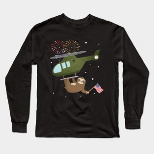 Cute baby sloth rides helicopter Long Sleeve T-Shirt